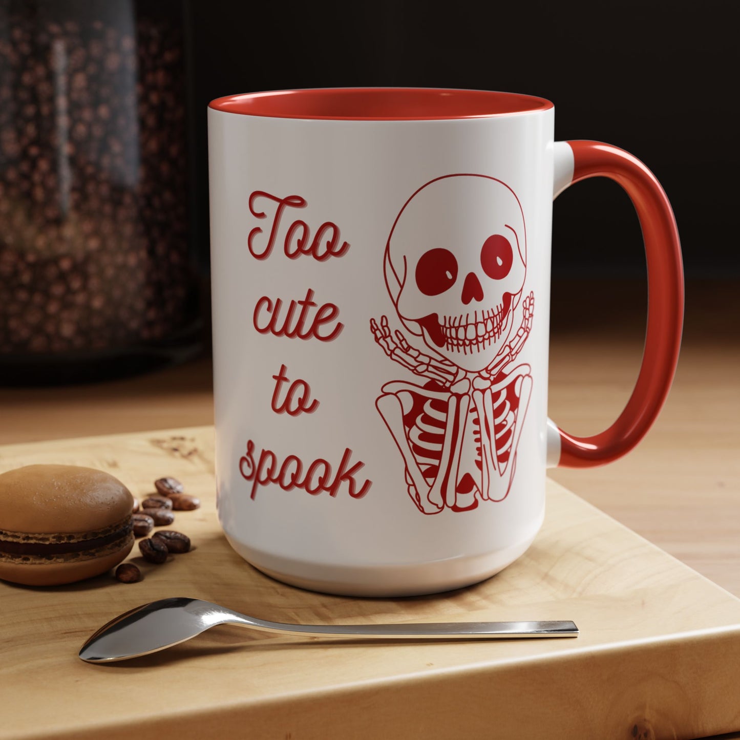 "Too Cute To Spook" Skeleton Mug (Red)