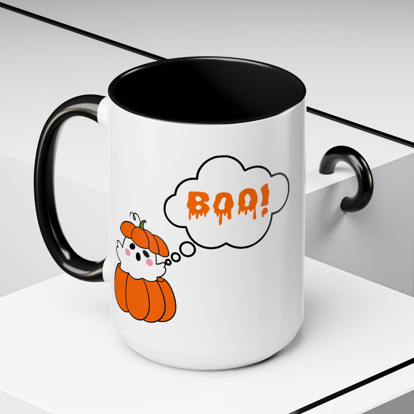 "Boo" Ghost in Pumpkin Mug (Black)