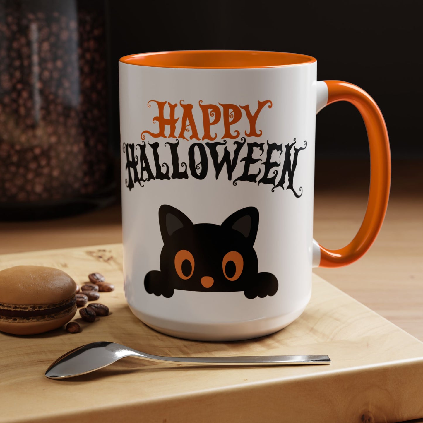 "Happy Halloween" Black Cat Mug (Orange)