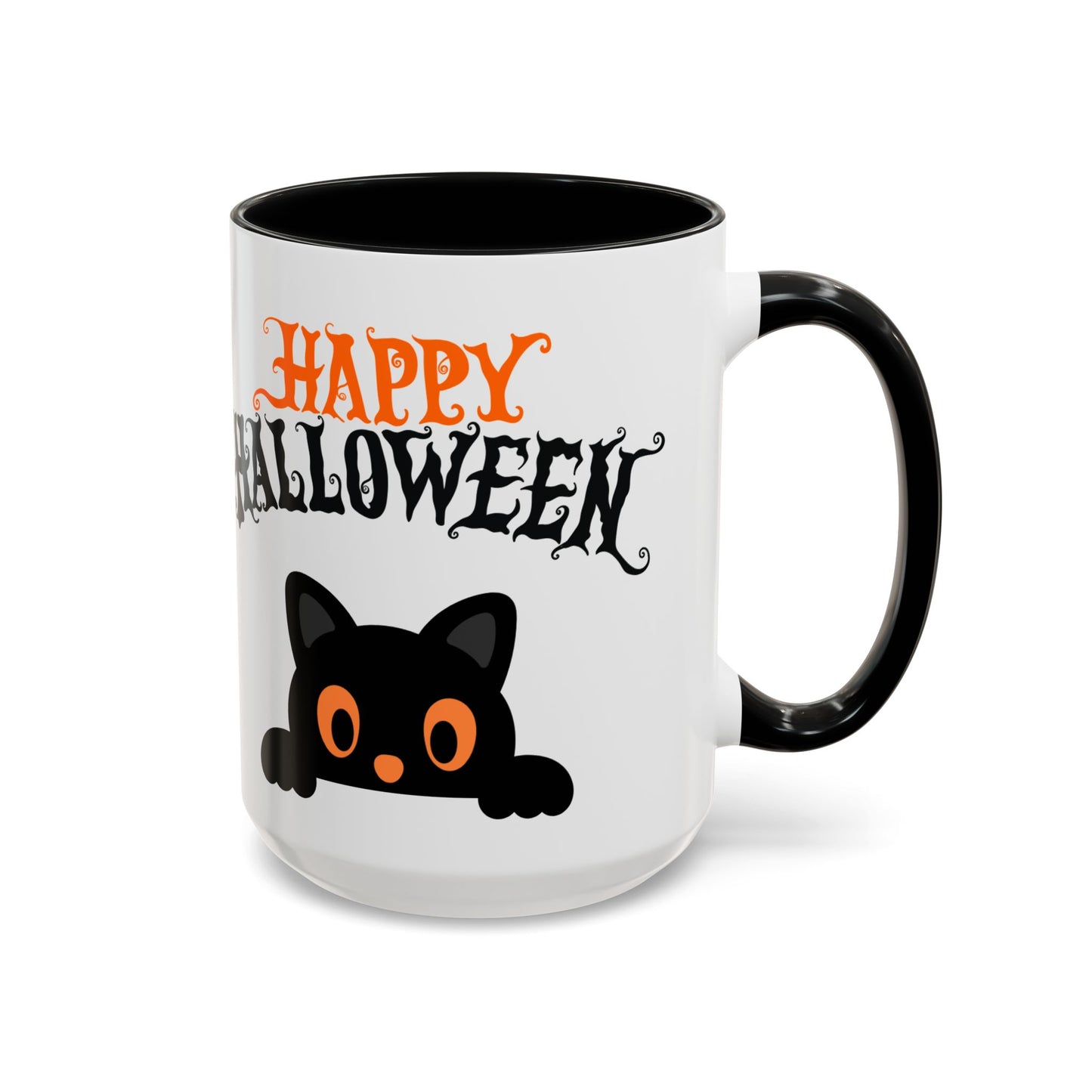 "Happy Halloween" Black Cat Mug (Black)
