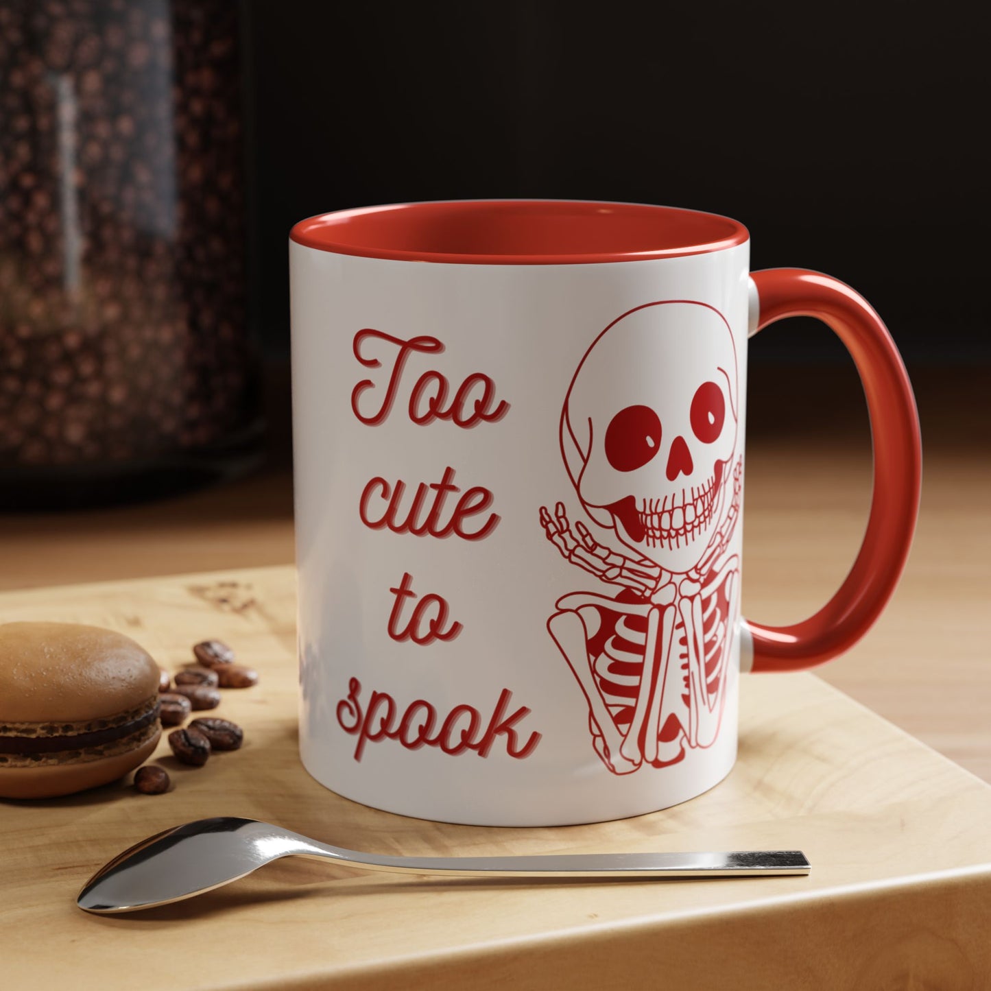 "Too Cute To Spook" Skeleton Mug (Red)