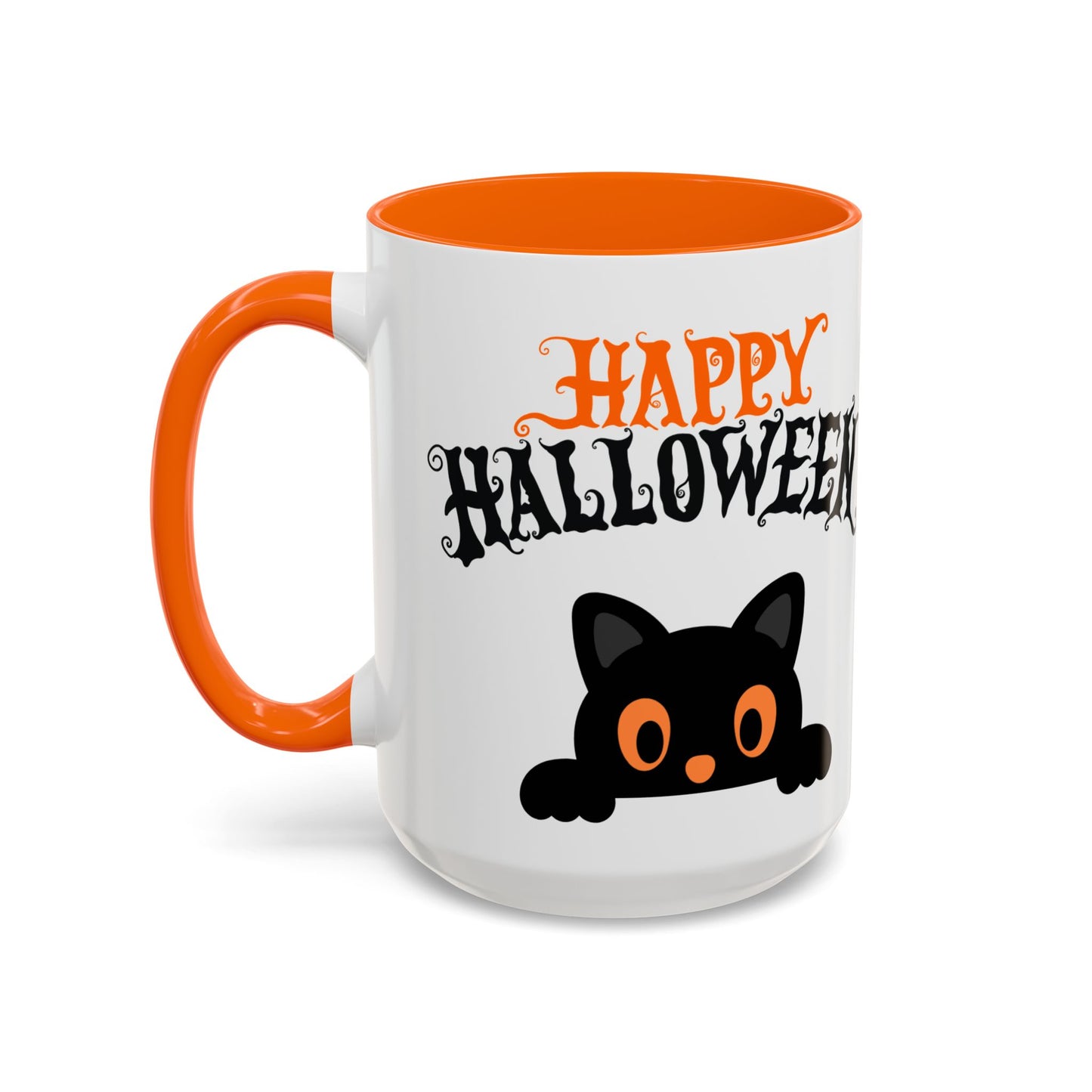 "Happy Halloween" Black Cat Mug (Orange)