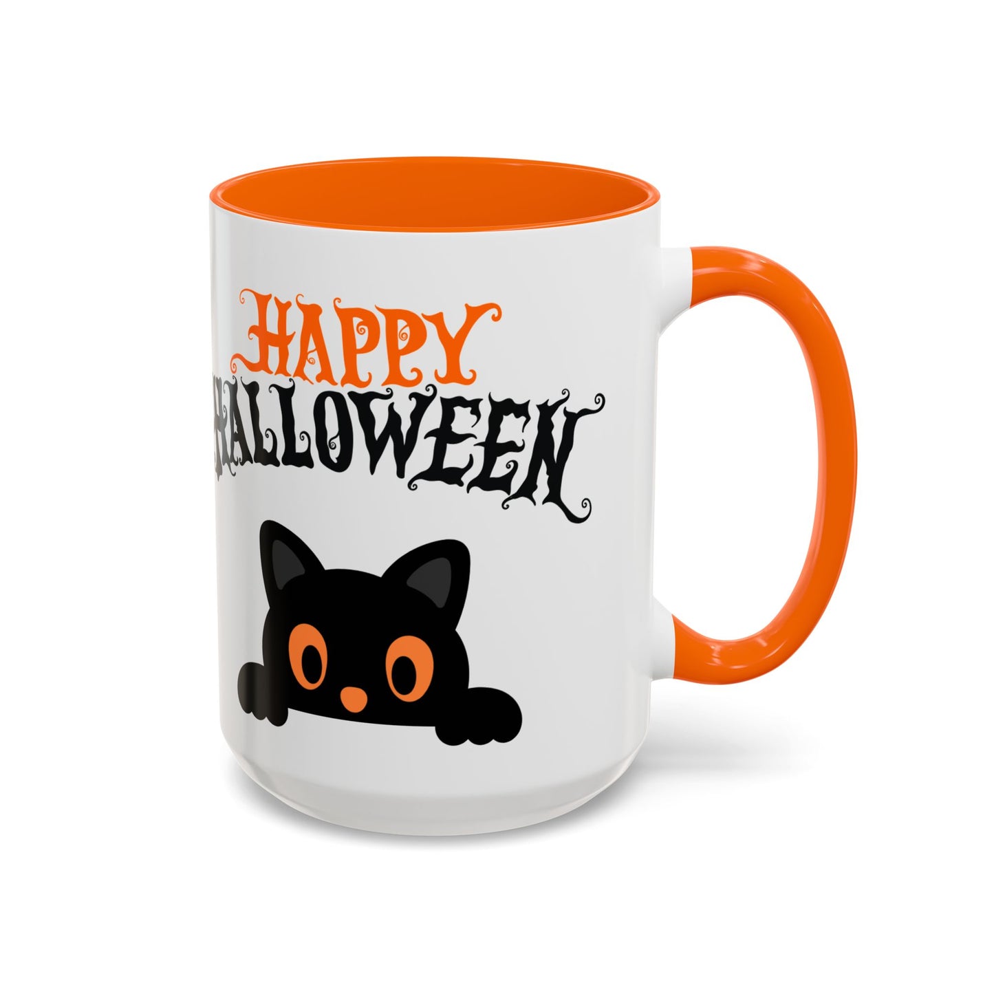 "Happy Halloween" Black Cat Mug (Orange)