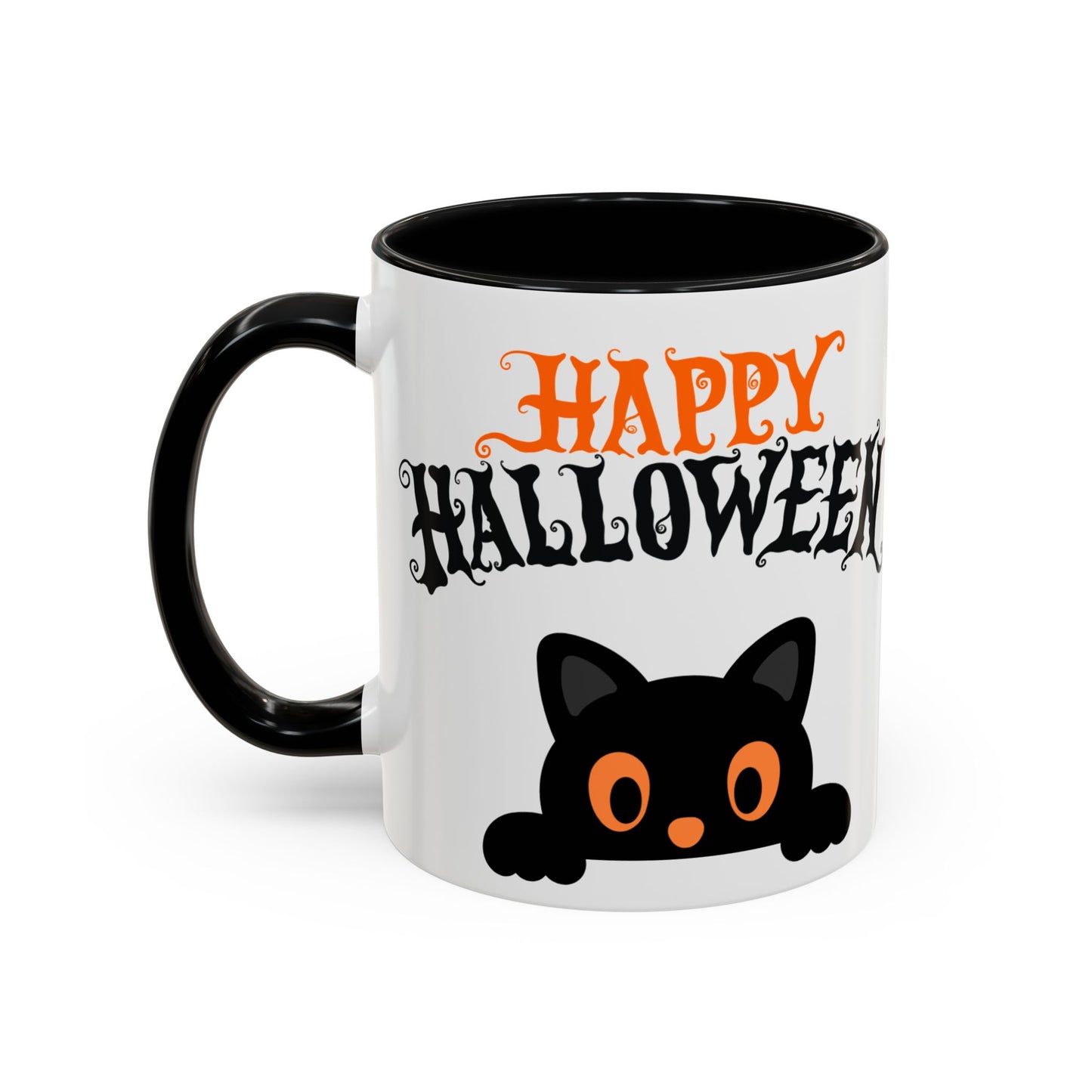 "Happy Halloween" Black Cat Mug (Black)