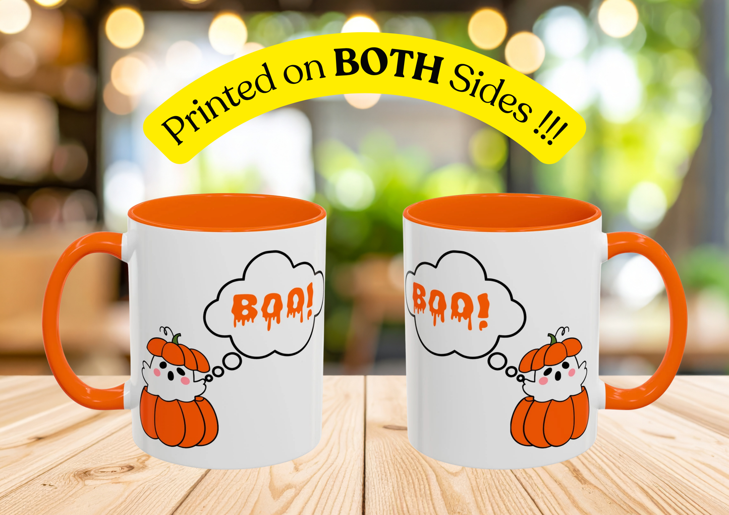 "Boo" Ghost in Pumpkin Mug (Orange)