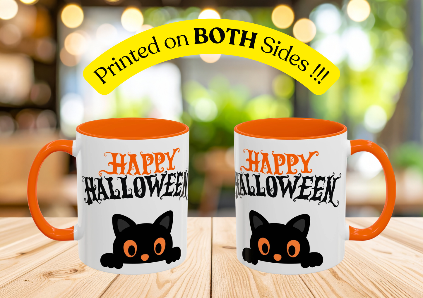 "Happy Halloween" Black Cat Mug (Orange)