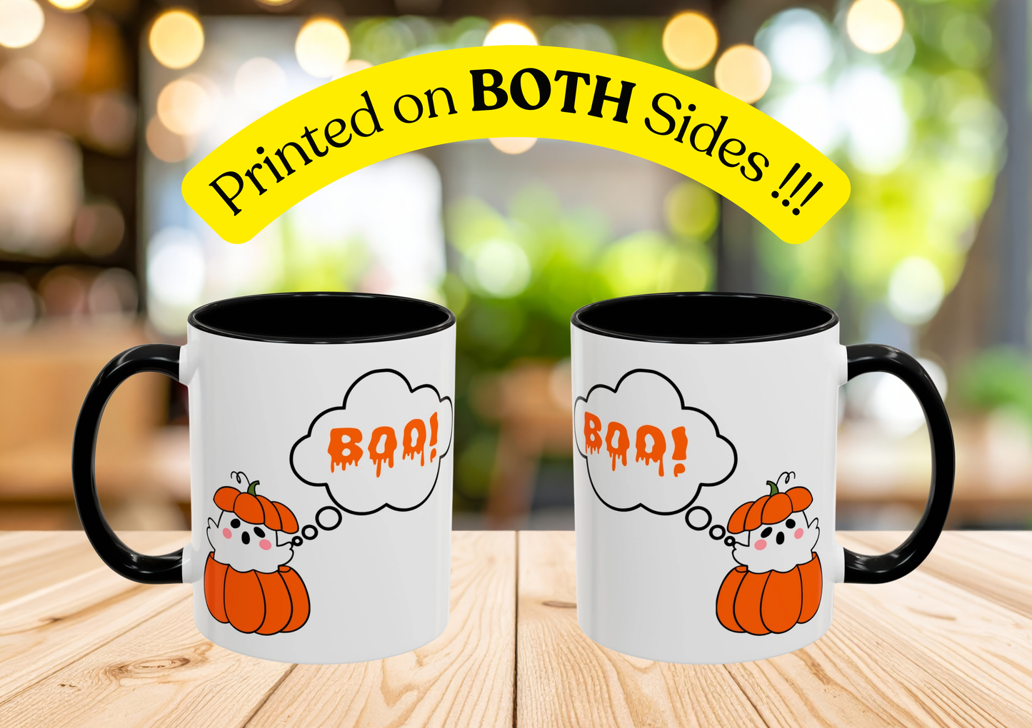 "Boo" Ghost in Pumpkin Mug (Black)