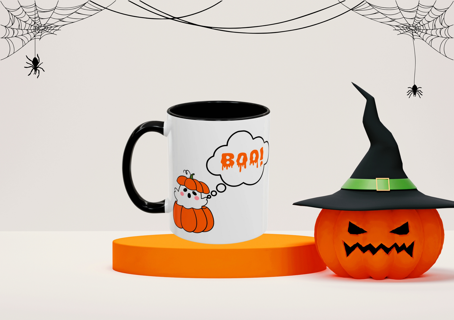 "Boo" Ghost in Pumpkin Mug (Black)