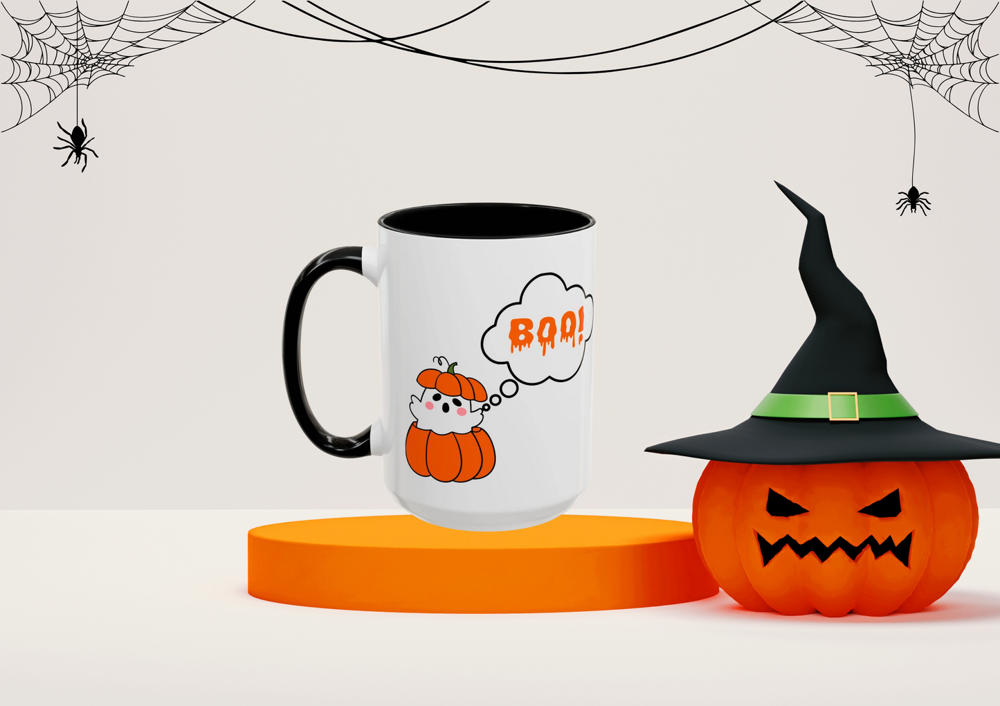 "Boo" Ghost in Pumpkin Mug (Black)