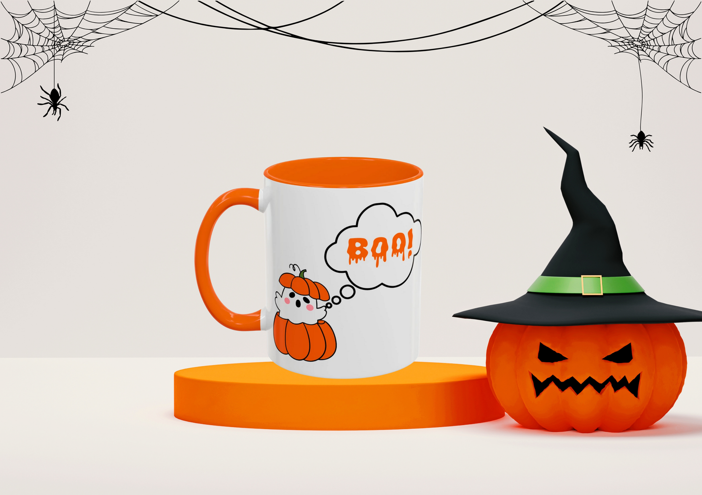 "Boo" Ghost in Pumpkin Mug (Orange)