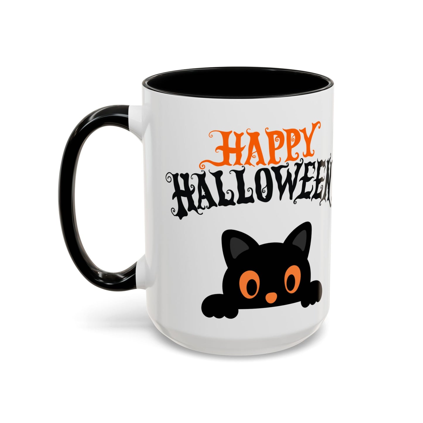 "Happy Halloween" Black Cat Mug (Black)