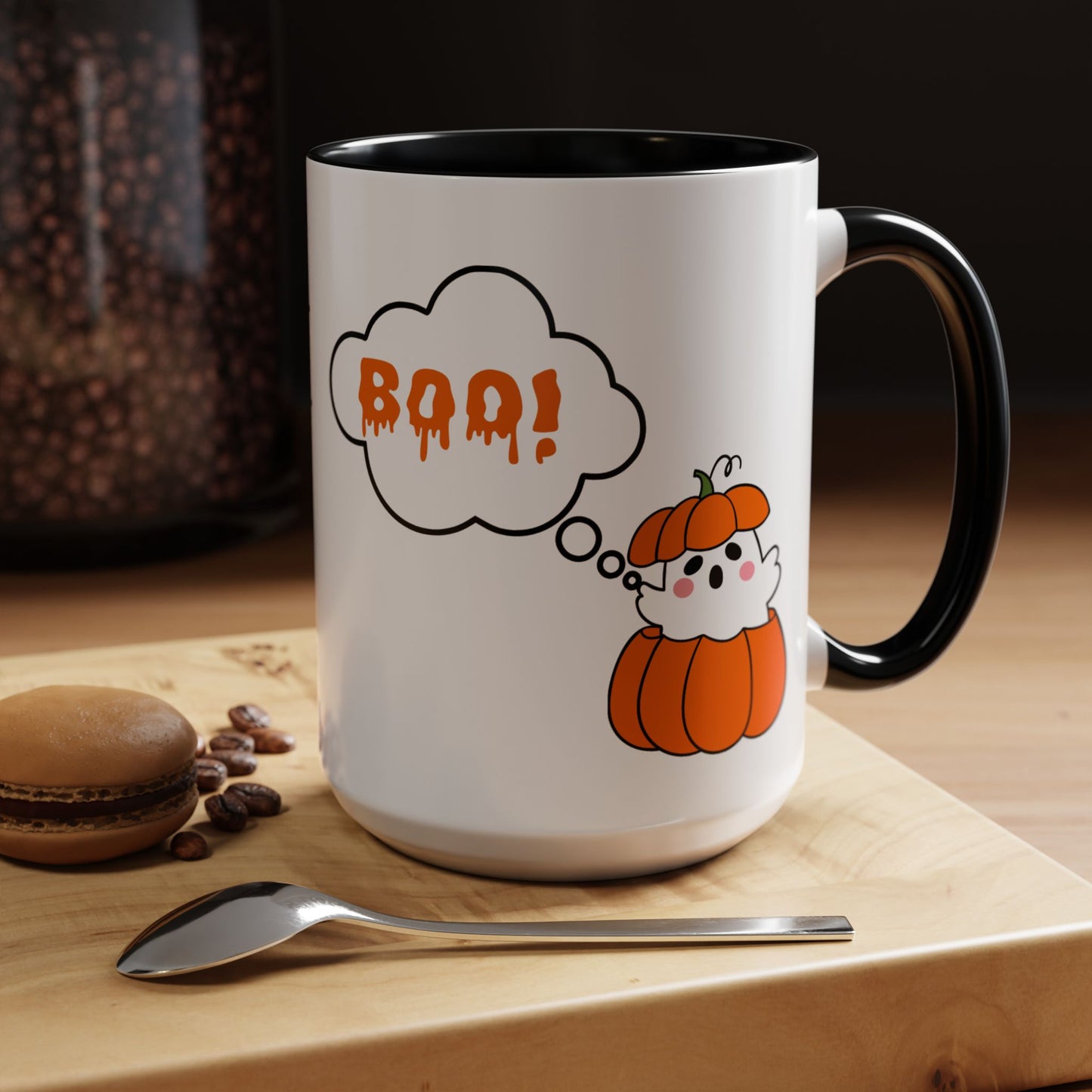 "Boo" Ghost in Pumpkin Mug (Black)