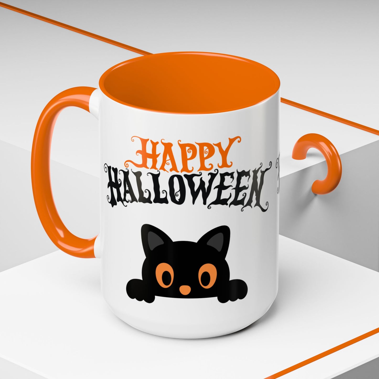 "Happy Halloween" Black Cat Mug (Orange)