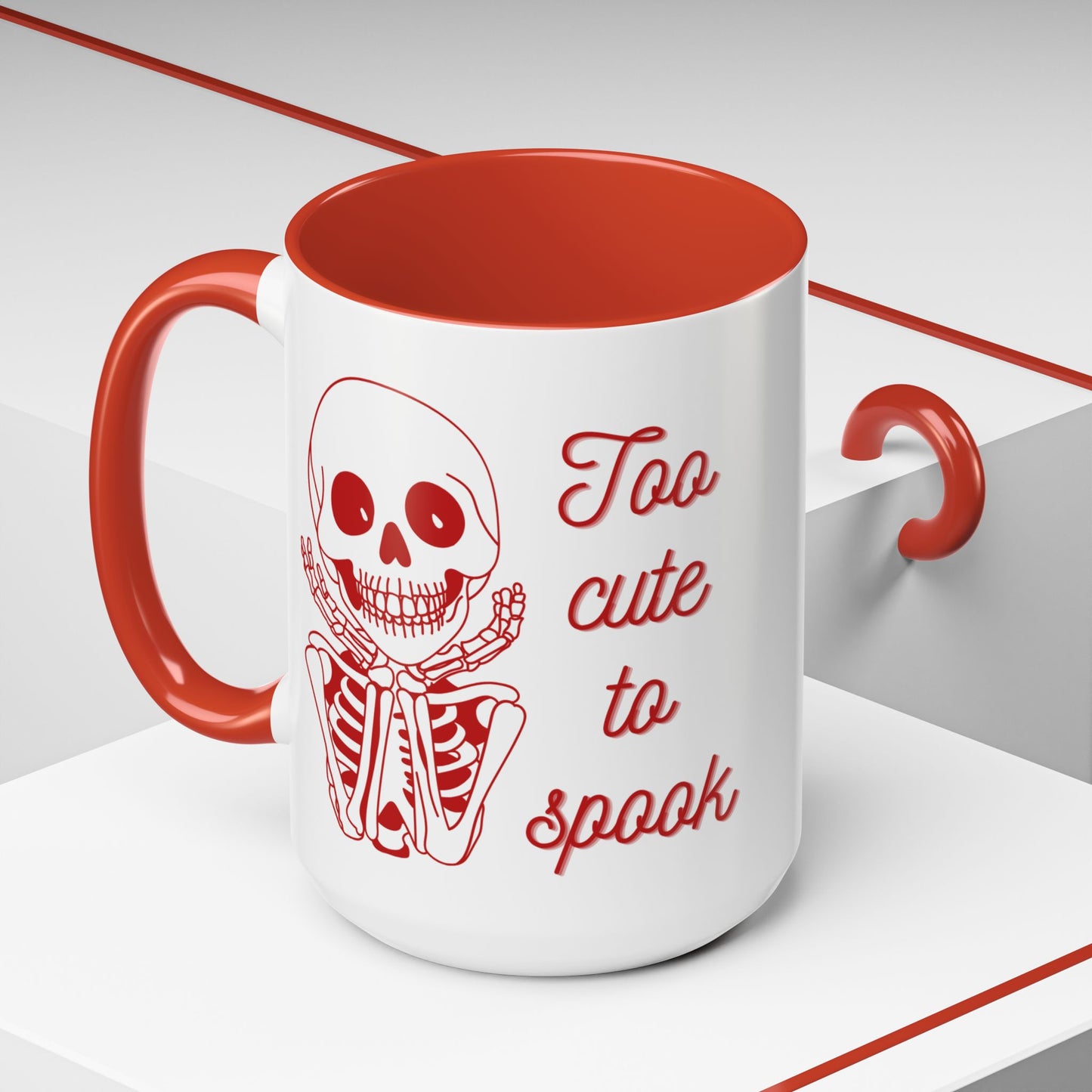 "Too Cute To Spook" Skeleton Mug (Red)