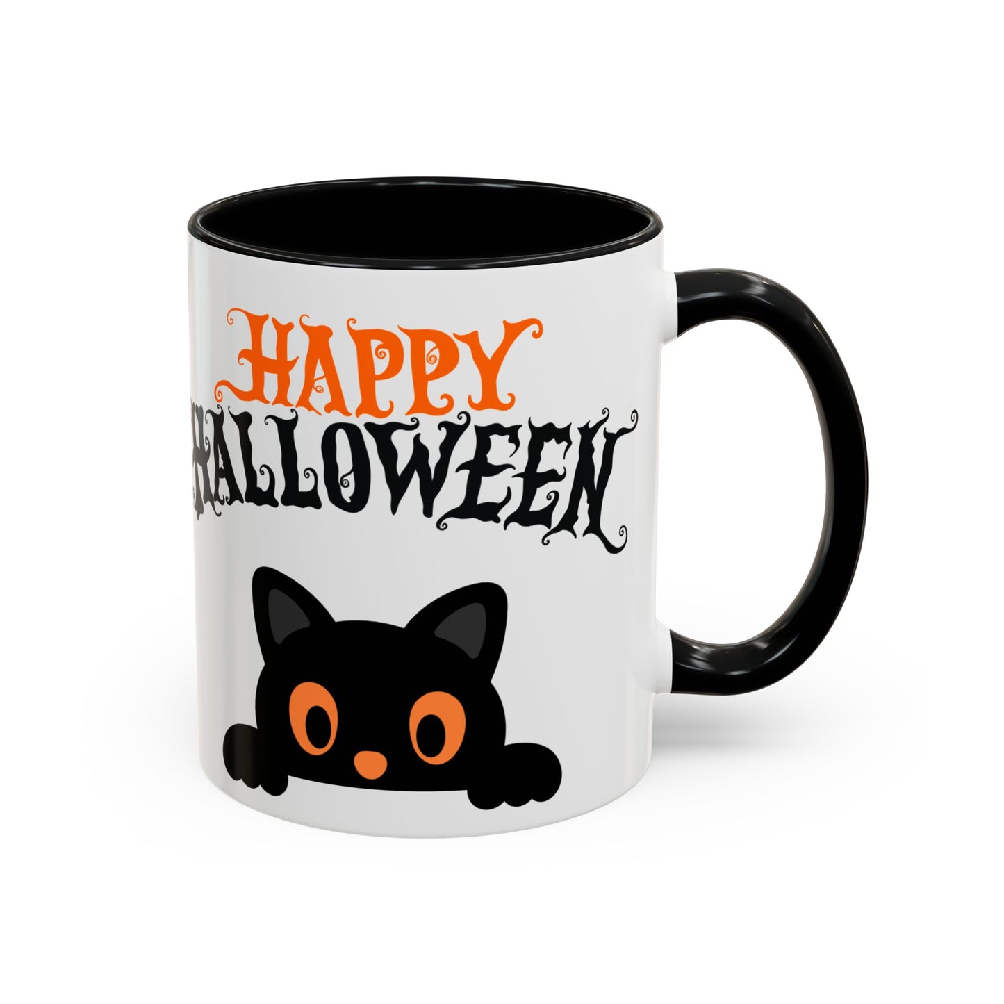 "Happy Halloween" Black Cat Mug (Black)