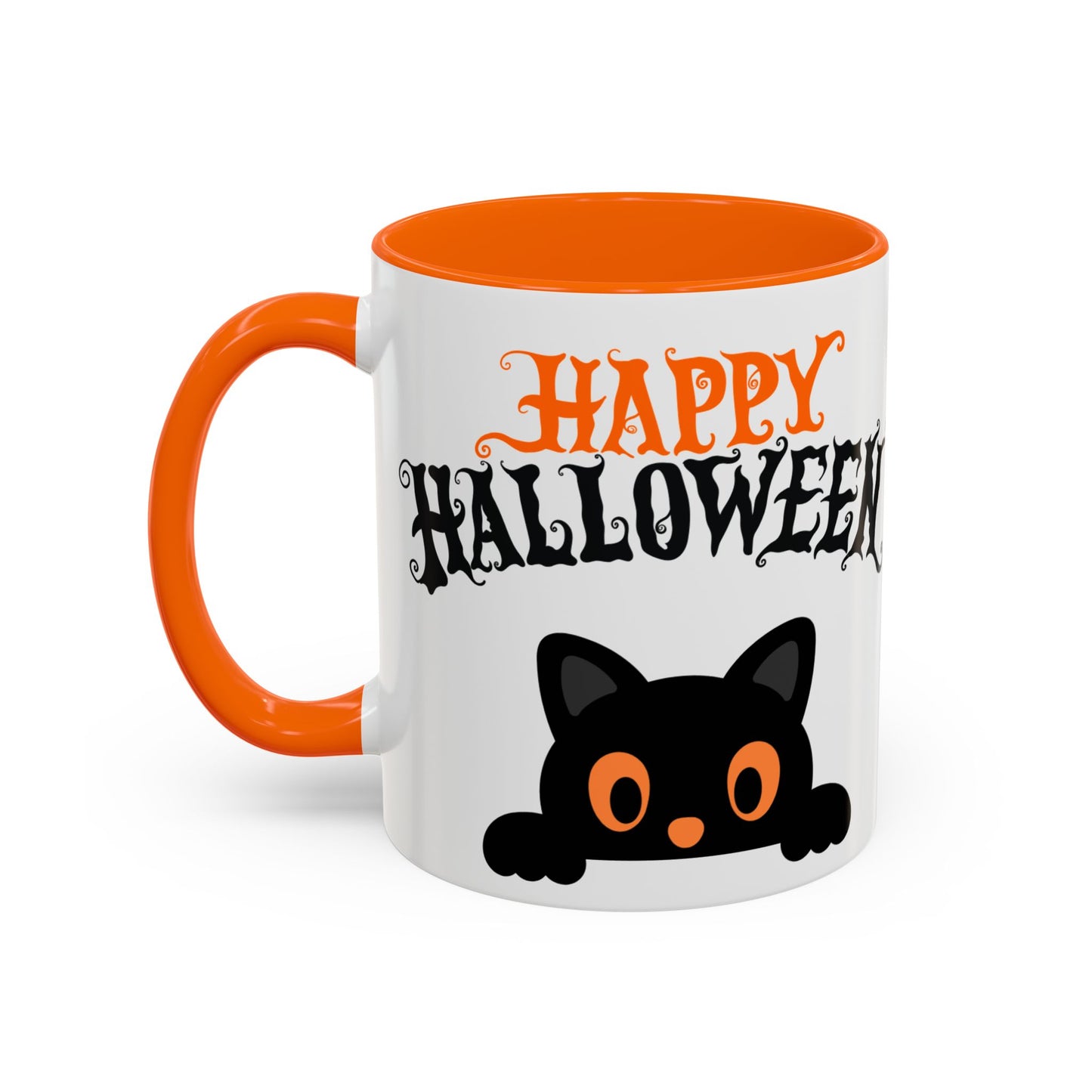 "Happy Halloween" Black Cat Mug (Orange)