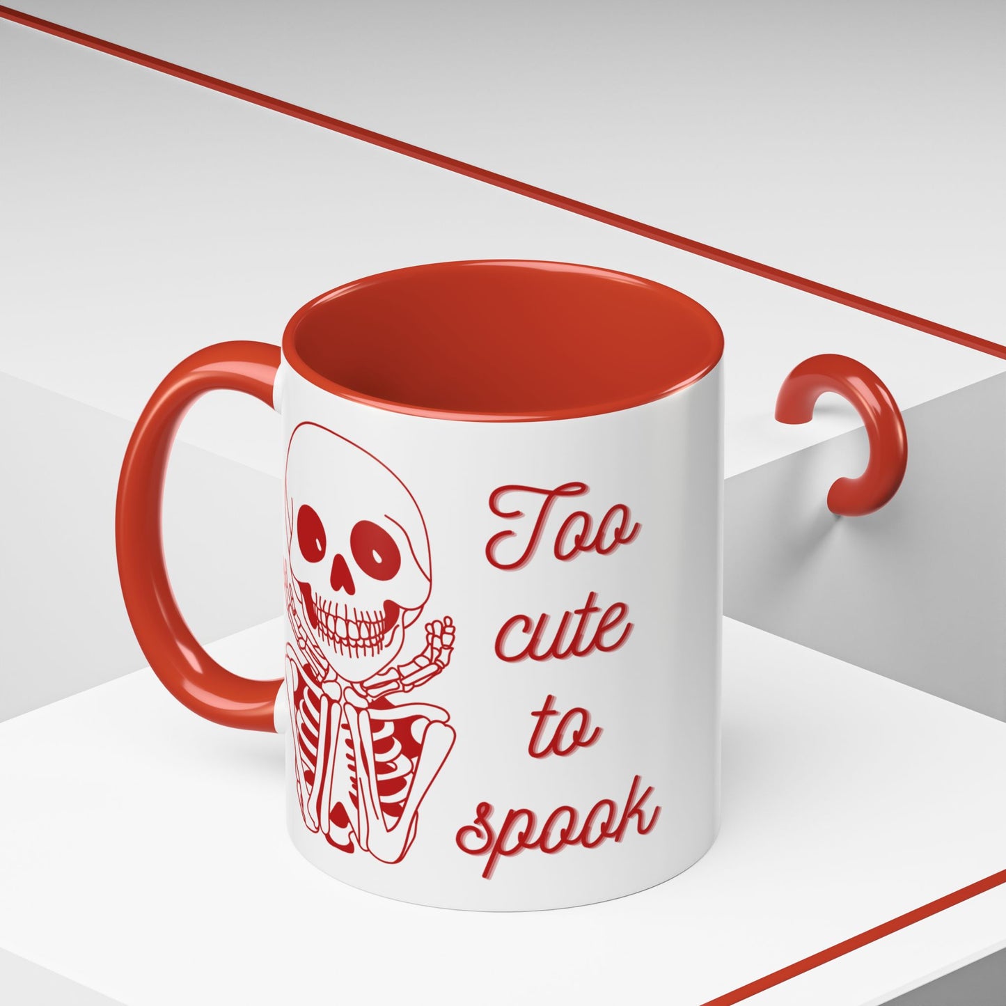 "Too Cute To Spook" Skeleton Mug (Red)