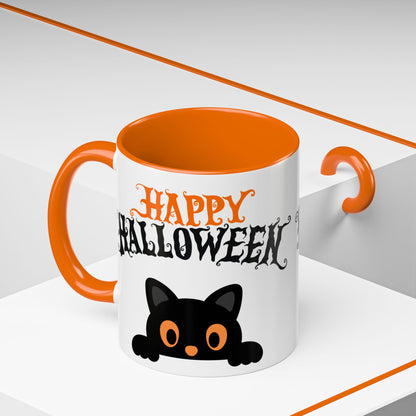 "Happy Halloween" Black Cat Mug (Orange)