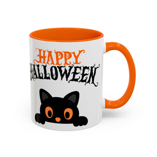 "Happy Halloween" Black Cat Mug (Orange)