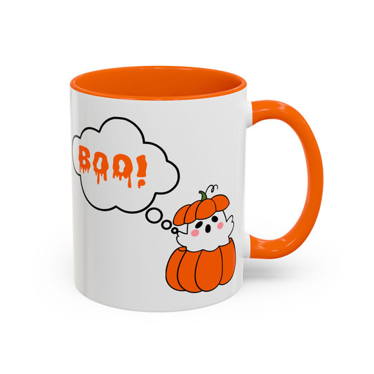 "Boo" Ghost in Pumpkin Mug (Orange)