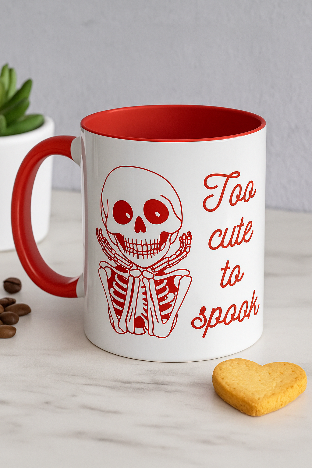 "Too Cute To Spook" Skeleton Mug (Red)