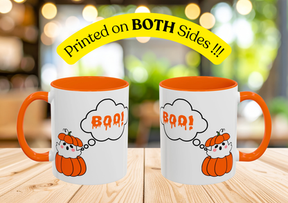 "Boo" Ghost in Pumpkin Mug (Orange)