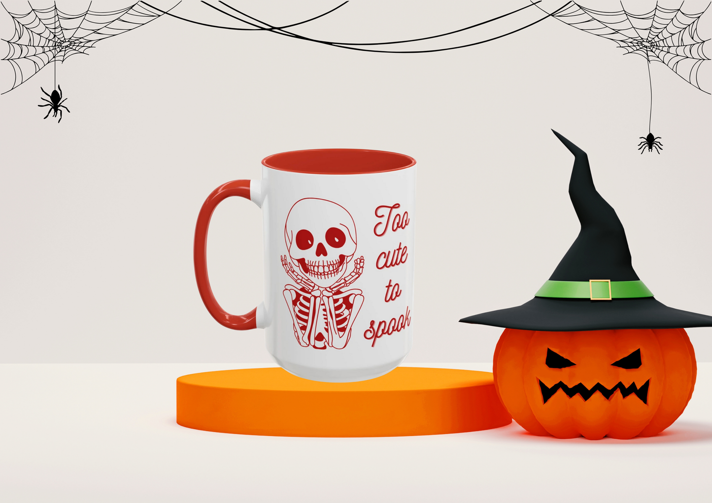 "Too Cute To Spook" Skeleton Mug (Red)