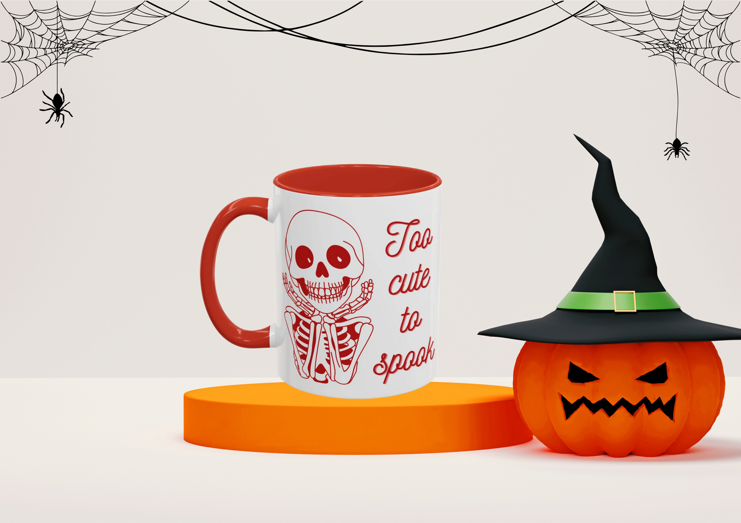 "Too Cute To Spook" Skeleton Mug (Red)