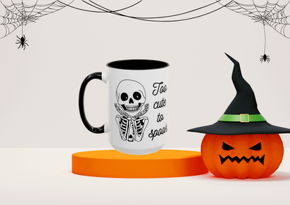 "Too Cute To Spook" Skeleton Mug (Black)