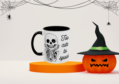 "Too Cute To Spook" Skeleton Mug (Black)