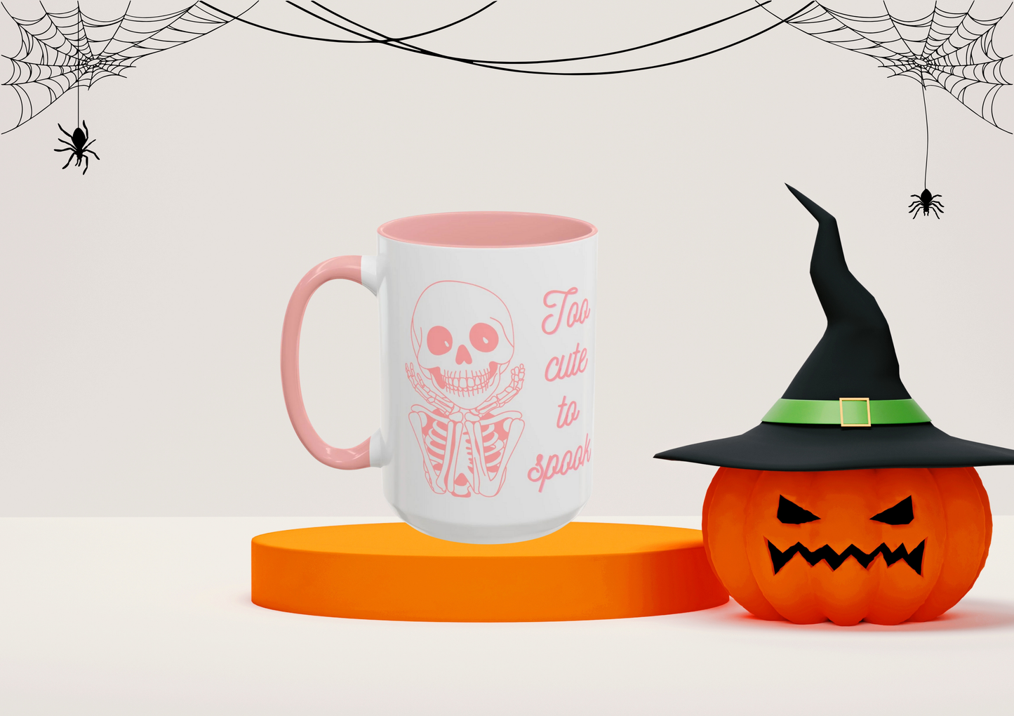 "Too Cute To Spook" Skeleton Mug (Pink)
