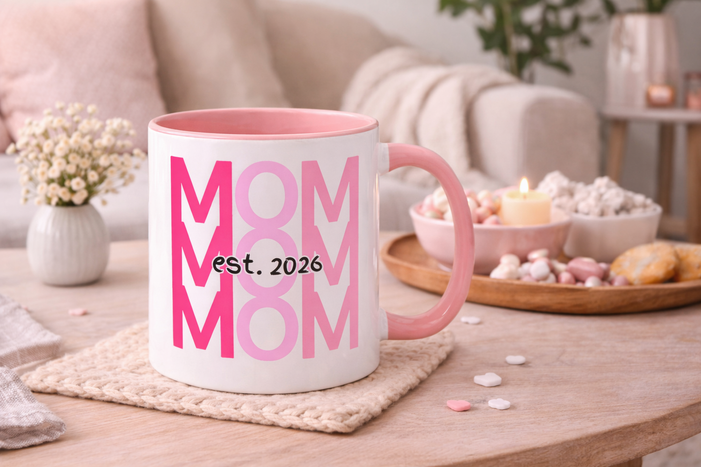 "Mom Est. 2026" Mug (Pink)