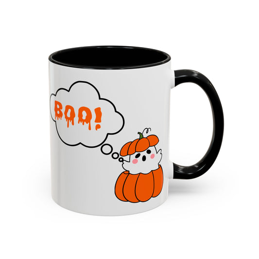"Boo" Ghost in Pumpkin Mug (Black)