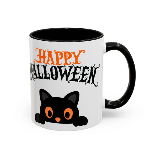 "Happy Halloween" Black Cat Mug (Black)