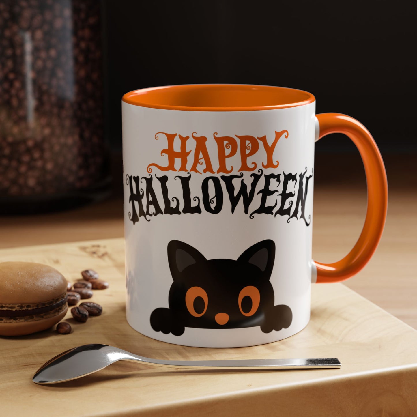 "Happy Halloween" Black Cat Mug (Orange)